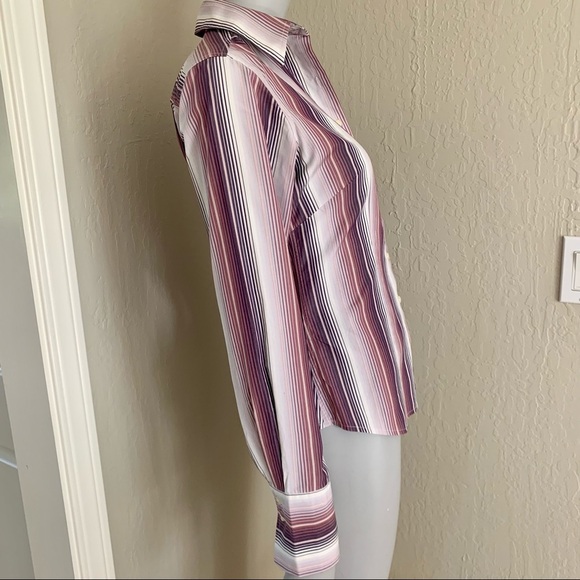 THOMAS PINK 100% Cotton Striped Button Up Shirt Plum White - Picture 8 of 16